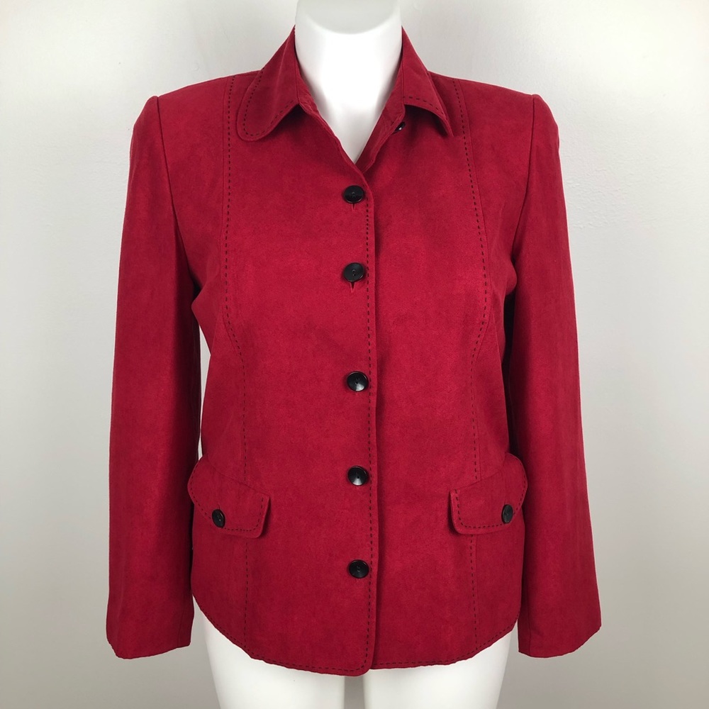 Alfred Dunner Red Faux Suede Blazer 10